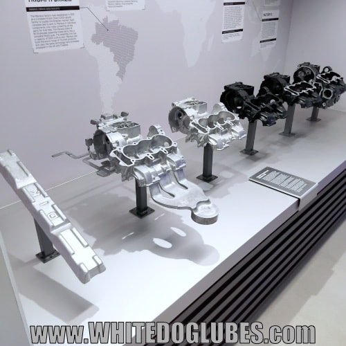 Motorcycle crankcases at the Triumph Exhibition