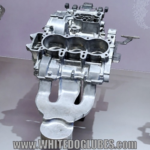 A rough, unmachined upper crankcase casting fresh out of the mold