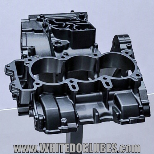 A deburred and powder coated upper engine casing