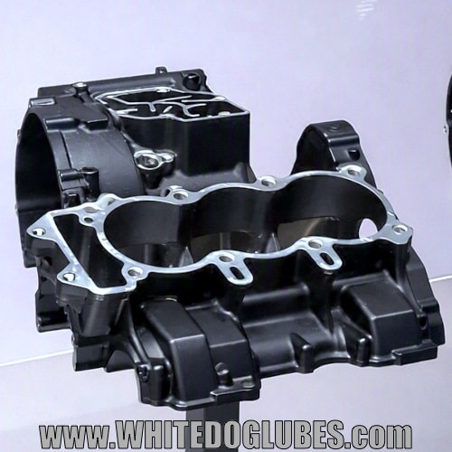 A machined upper crankcase from a Triumph Speed Triple in black