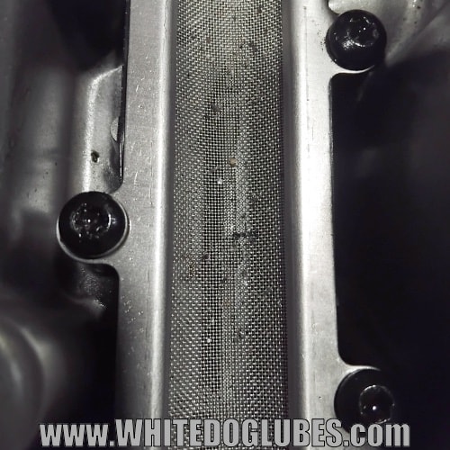 Debris in the sump gauze from unfiltered engine oil